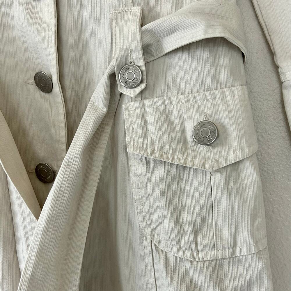 Vintage Renounce Beige Belted cavas Trench Coat Jacket Y2K Minimalist indie S - Picture 5 of 11
